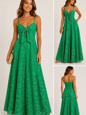 NWT Lilly Pulitzer Green Floral Jacquard Bow Front Maxi Dress Size 0 wedding